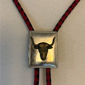 Western style bolo tie with a realizes steer head